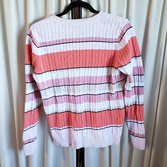 Croft & Barrow size M coral/pink/white sweater - Picture 2 of 3